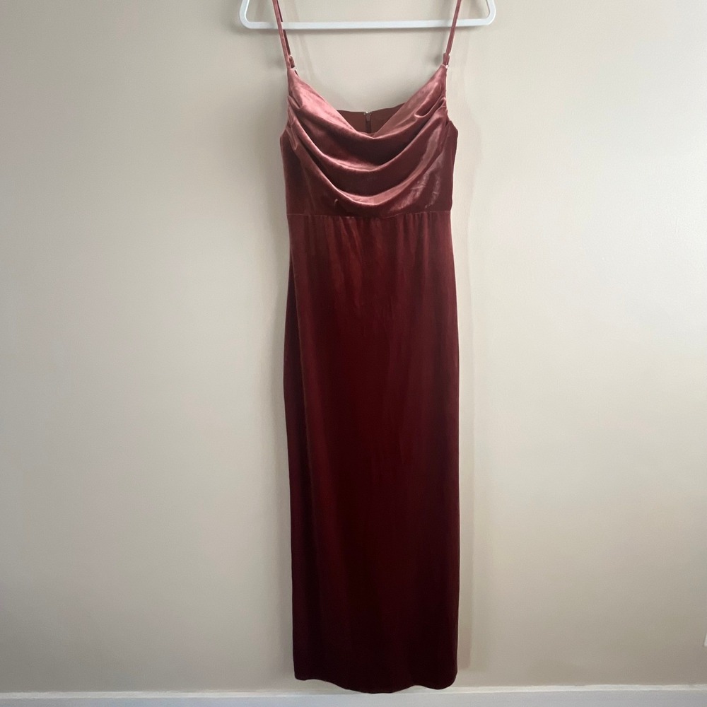 Revelry Skye Velvet Maxi Dress Cinnamon Rose Cowl Neck Bridesmaid Gown 4